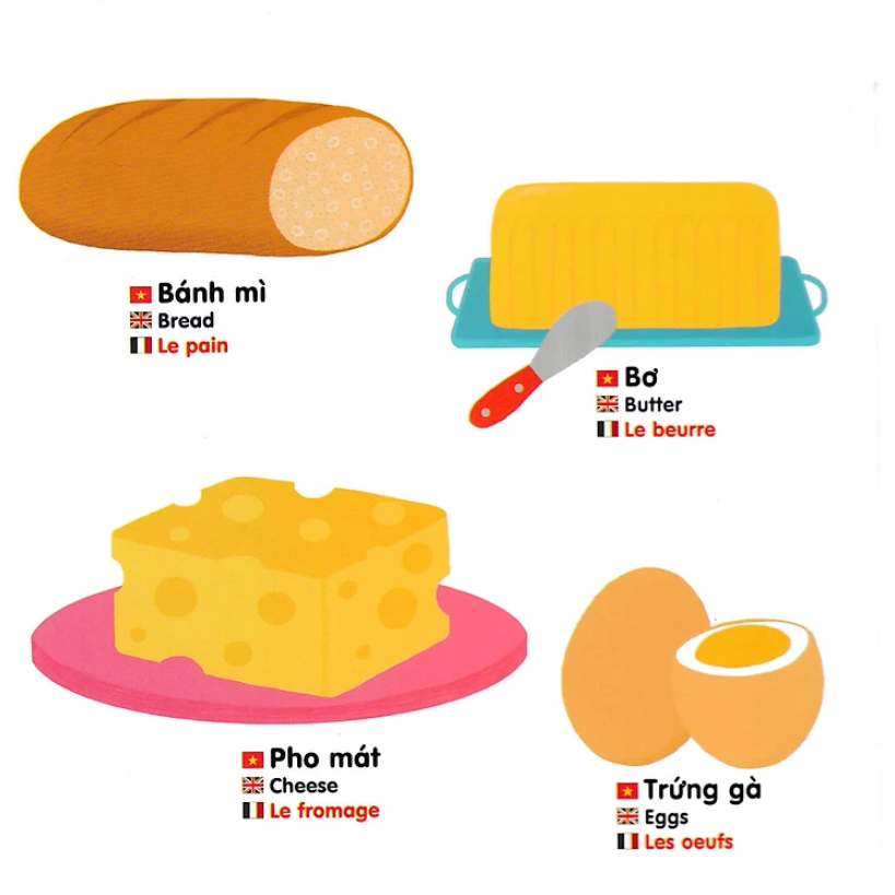 sách chuyển động thông minh đa ngữ việt - anh - pháp: thức ăn - foods - les aliments
