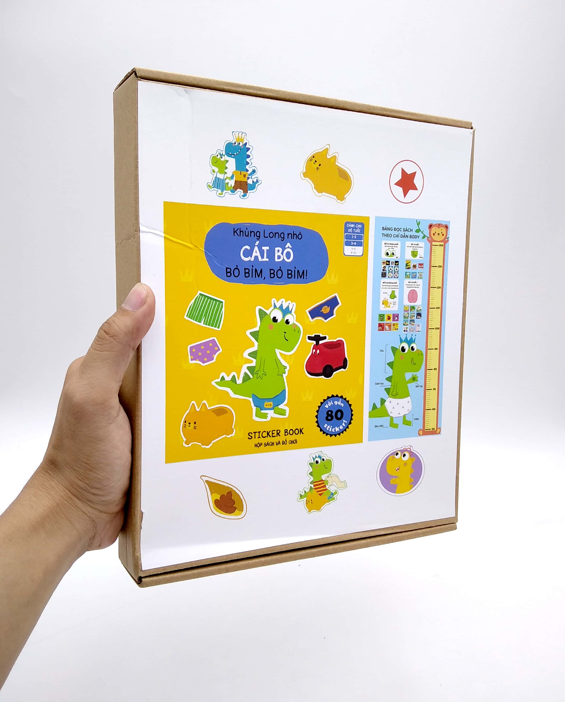 sách ehon - khủng long nhỏ - cái bô bỏ bỉm, bỏ bỉm! (hộp sách + puzzle + thước đo chiều cao)