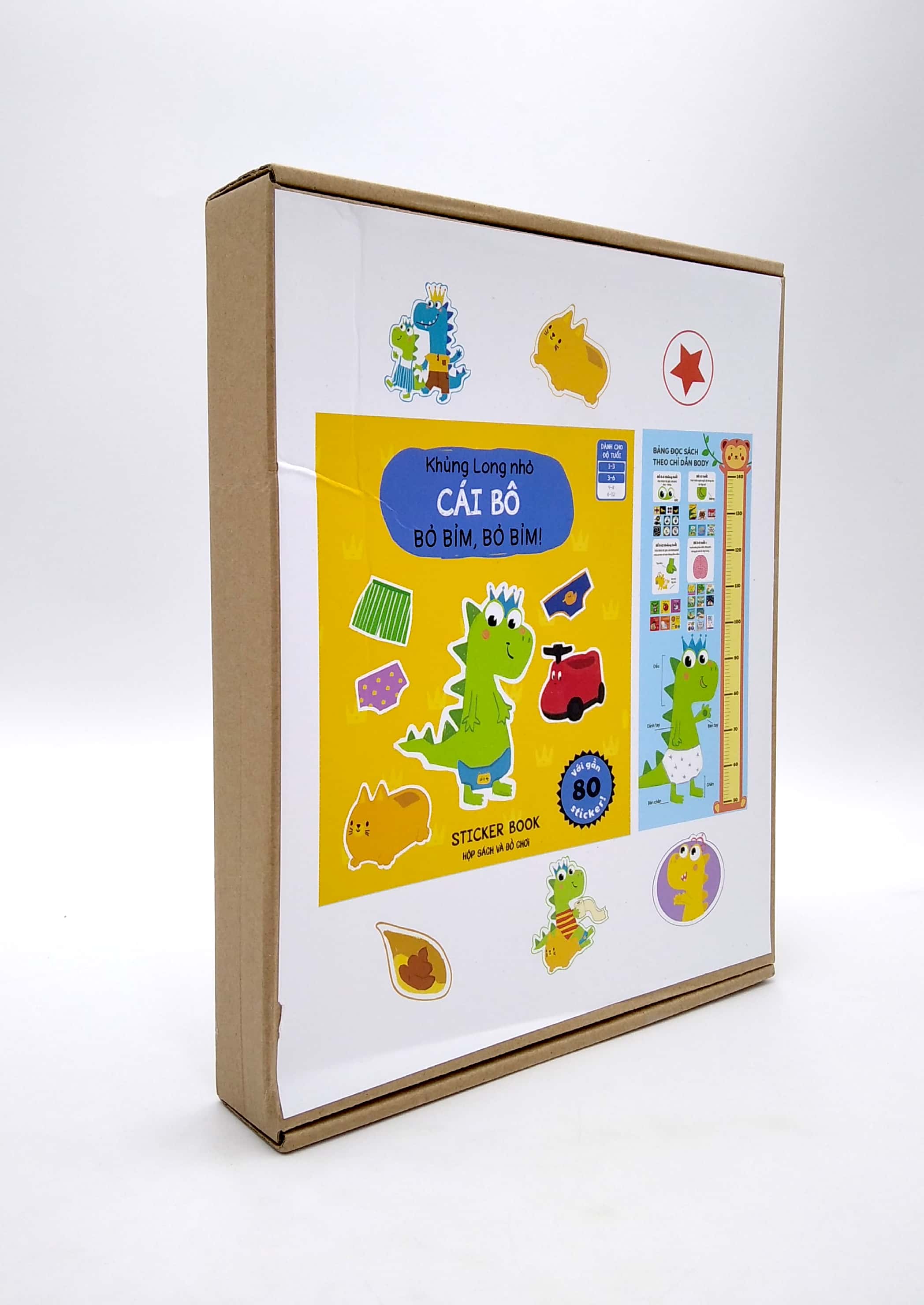 sách ehon - khủng long nhỏ - cái bô bỏ bỉm, bỏ bỉm! (hộp sách + puzzle + thước đo chiều cao)