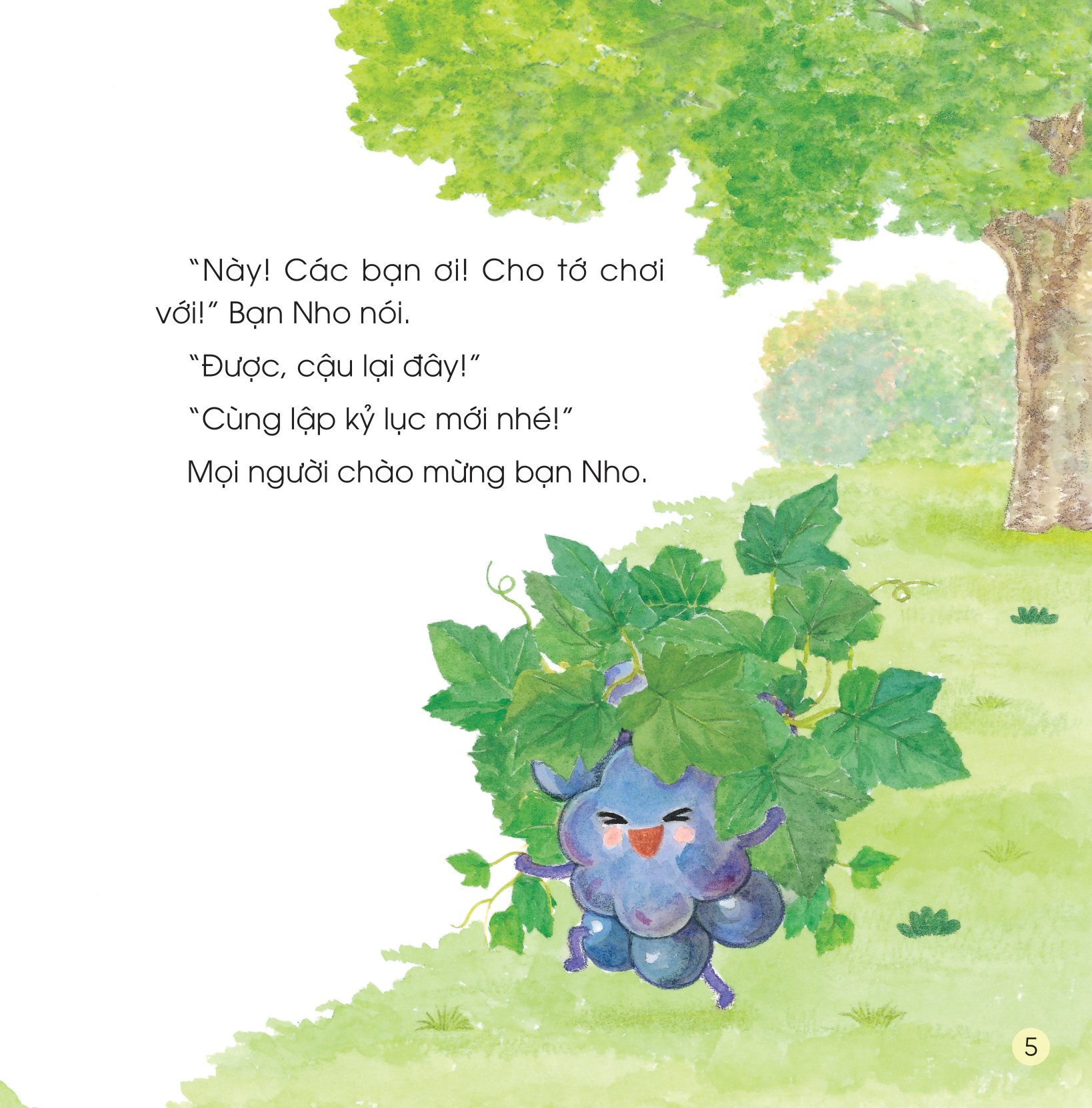 sách ehon - sức mạnh của những người bạn trái cây - có bạn nho, không lo bão cát