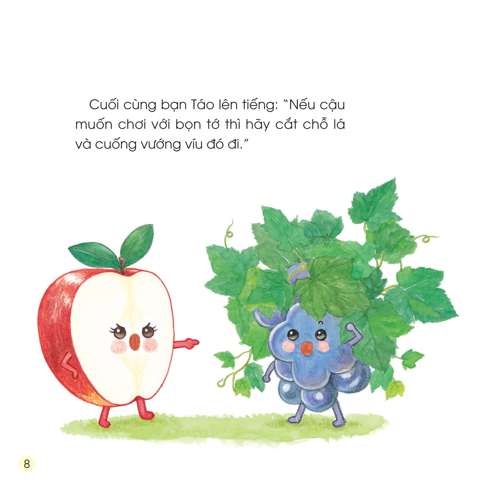 sách ehon - sức mạnh của những người bạn trái cây - có bạn nho, không lo bão cát