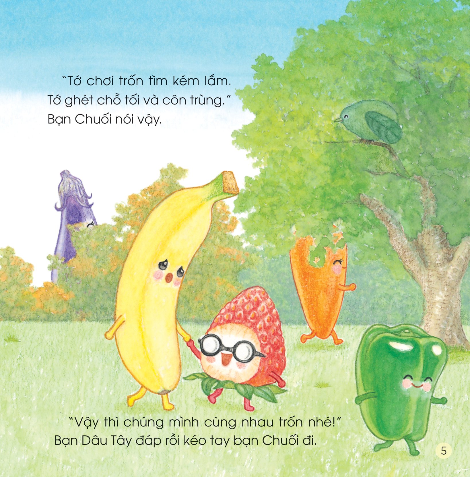 sách ehon - sức mạnh của những người bạn trái cây - cùng bạn chuối tiêu diệt đàn ruồi