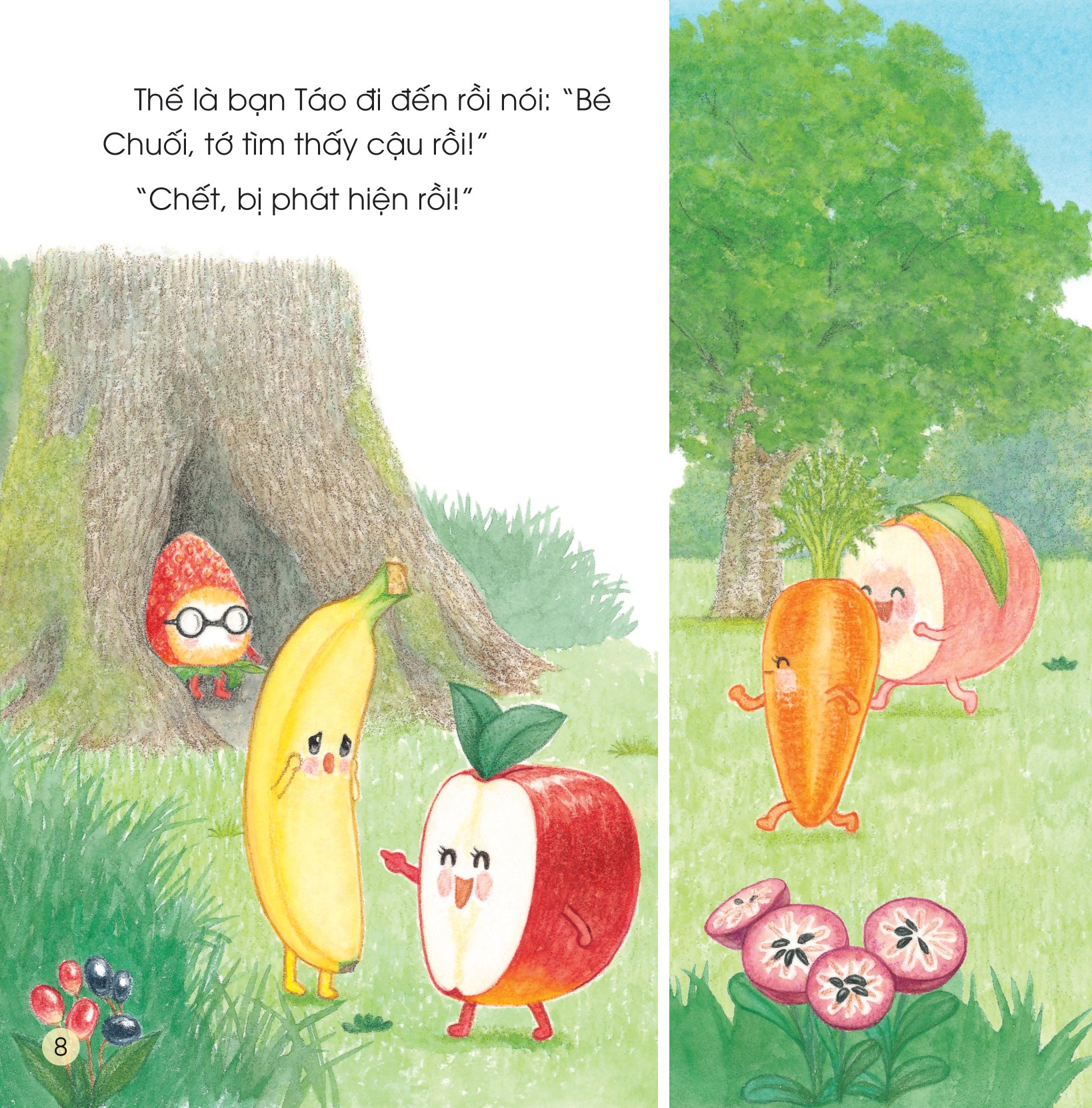 sách ehon - sức mạnh của những người bạn trái cây - cùng bạn chuối tiêu diệt đàn ruồi