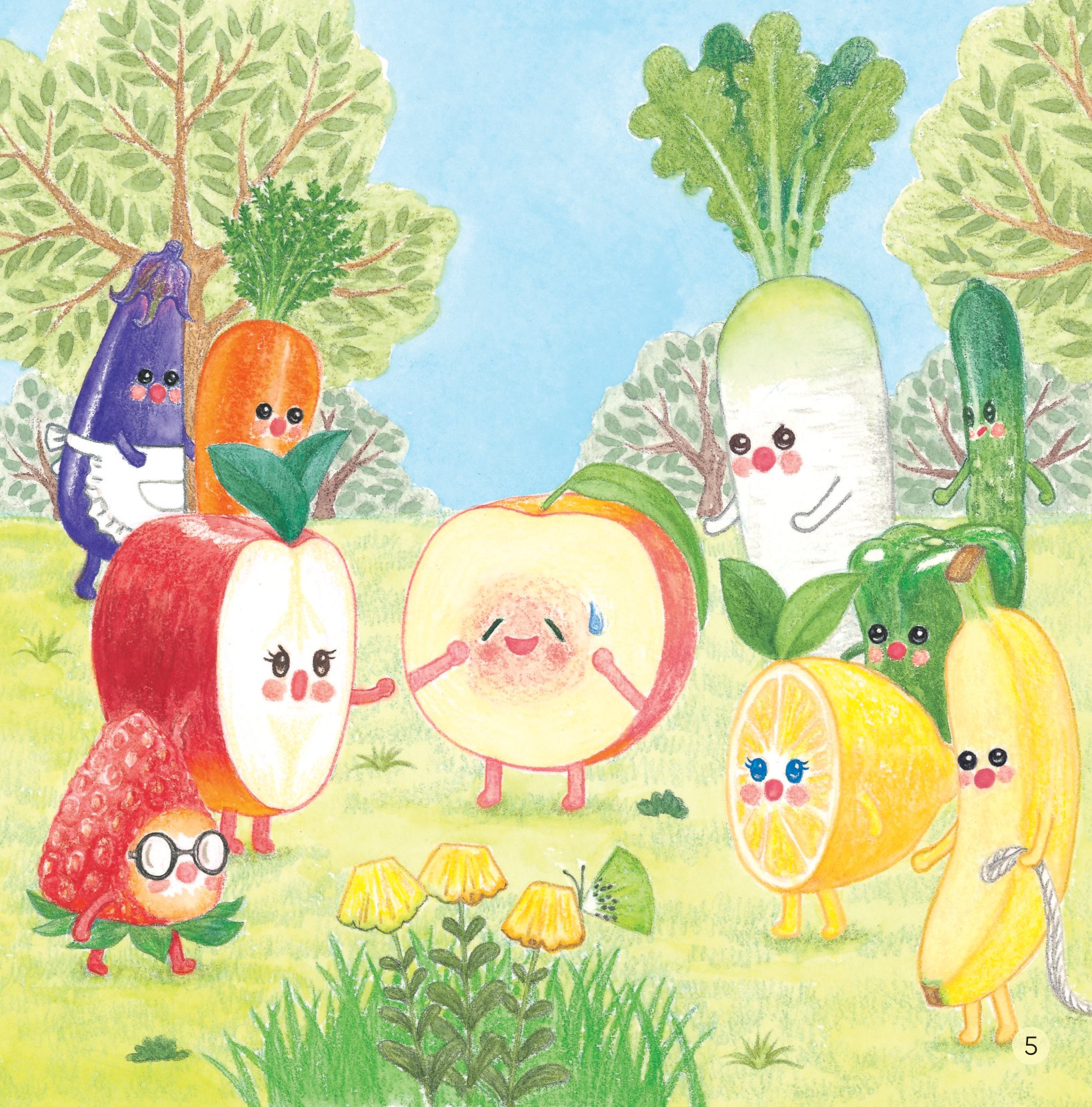 sách ehon - sức mạnh của những người bạn trái cây - dũng sĩ đào đuổi sên khổng lồ