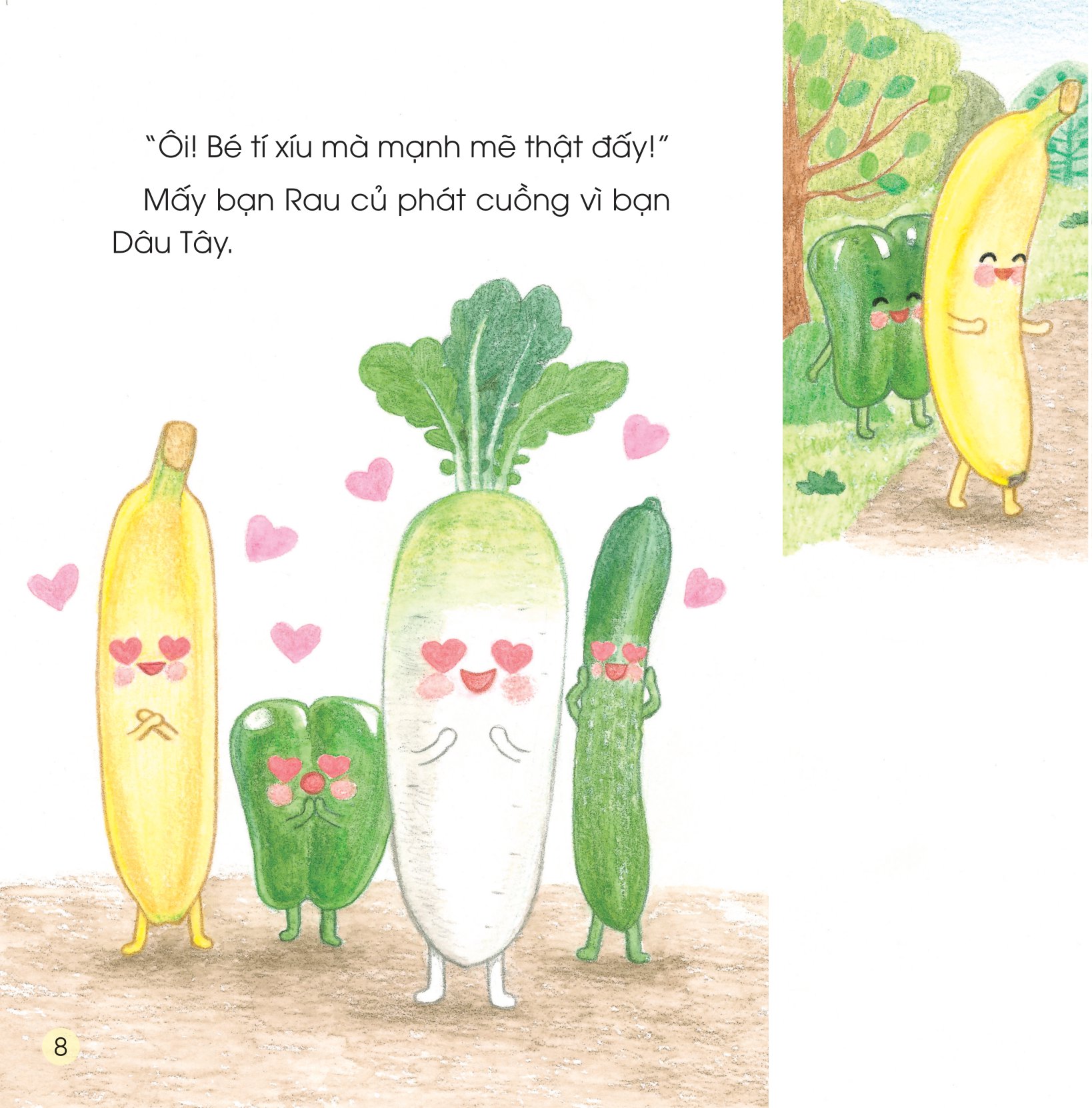 sách ehon - sức mạnh của những người bạn trái cây - giải cứu dâu tây khỏi quái vật nấm mốc