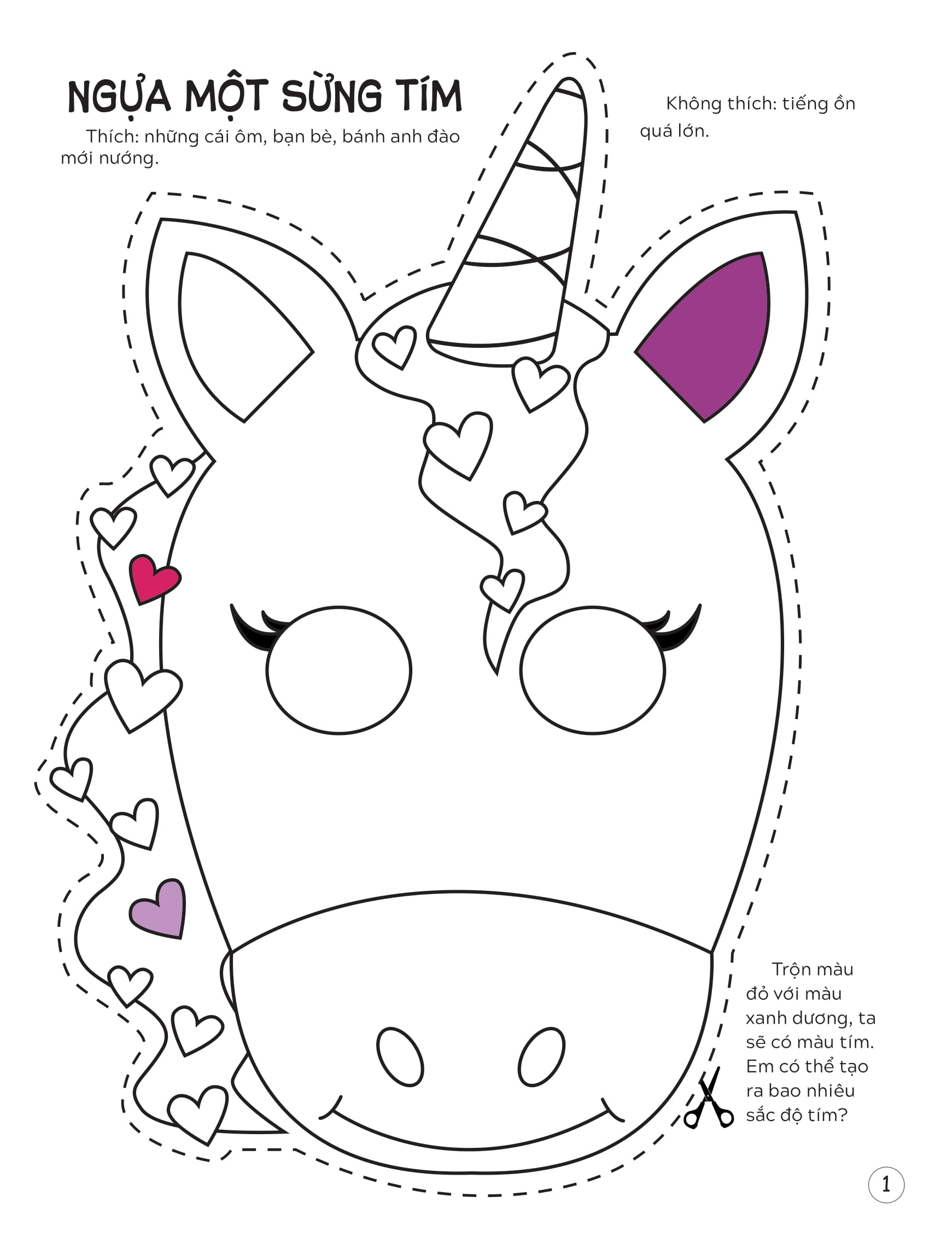 sách mặt nạ - cắt + tô màu ngựa một sừng