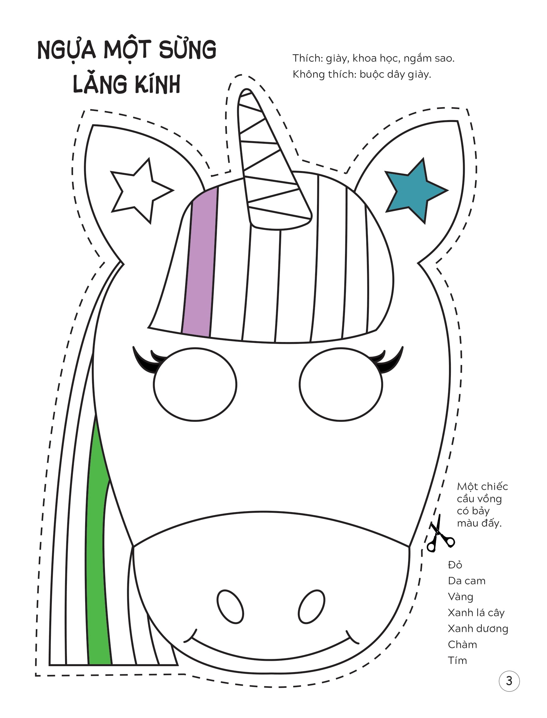 sách mặt nạ - cắt + tô màu ngựa một sừng