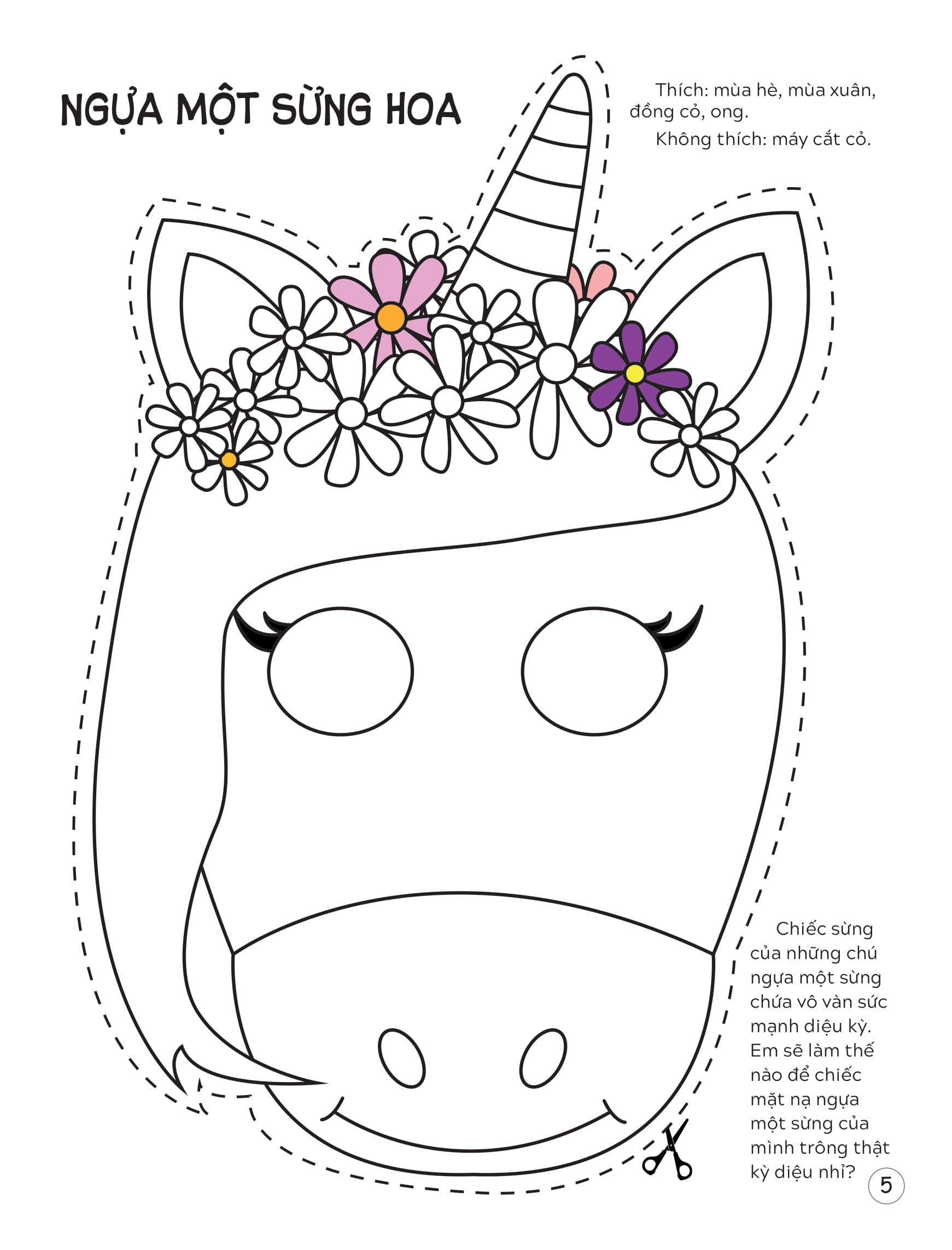 sách mặt nạ - cắt + tô màu ngựa một sừng