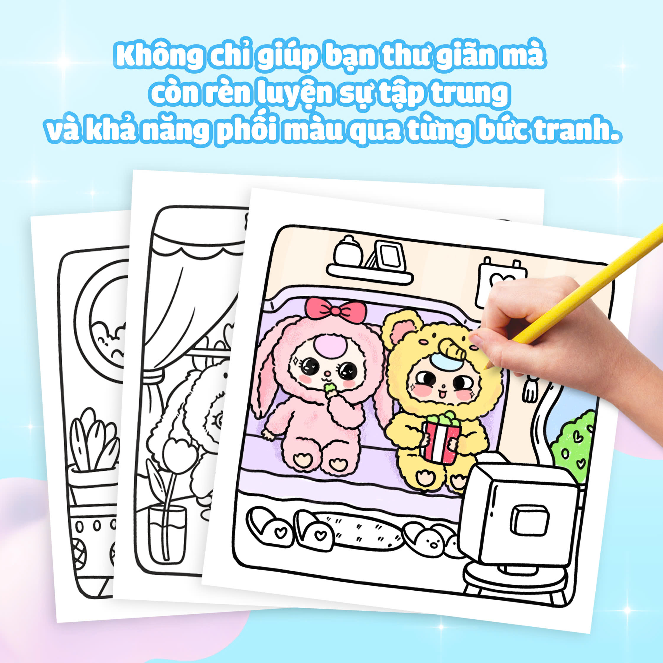 sách tô màu babythree và cầu vồng cảm xúc