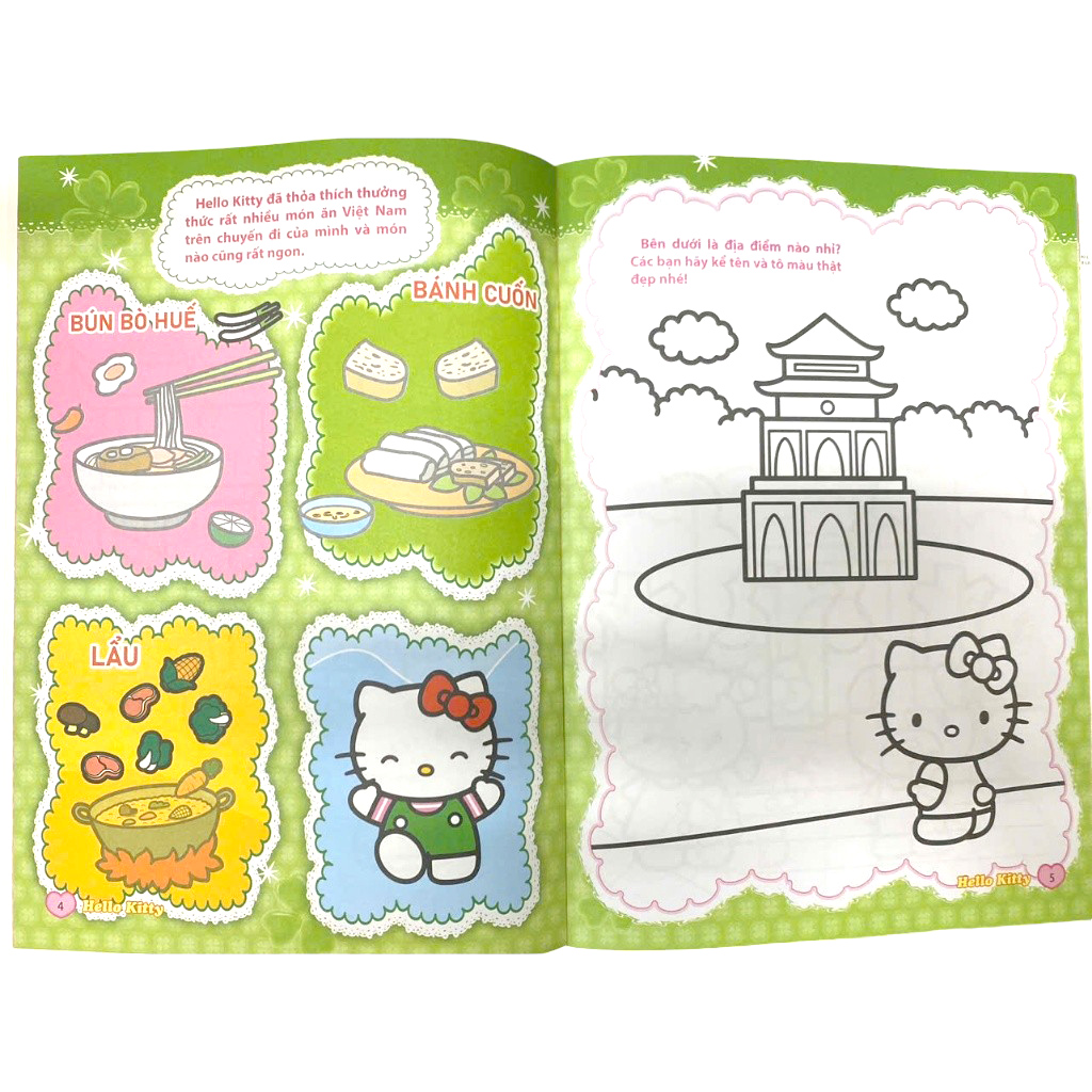 sách tô màu dán hình sticker - hello kitty tinh nghịch mê du lịch - châu á tươi đẹp