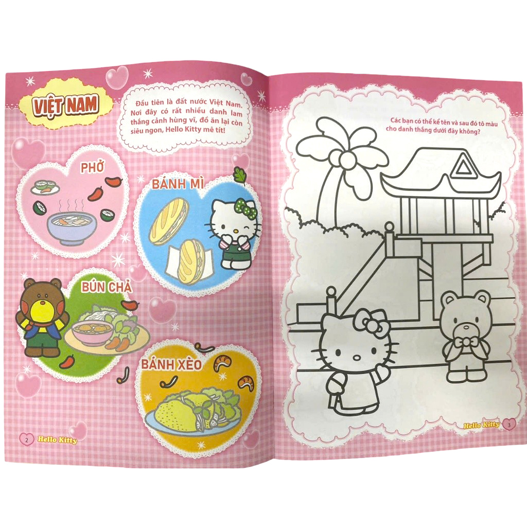 sách tô màu dán hình sticker - hello kitty tinh nghịch mê du lịch - châu á tươi đẹp