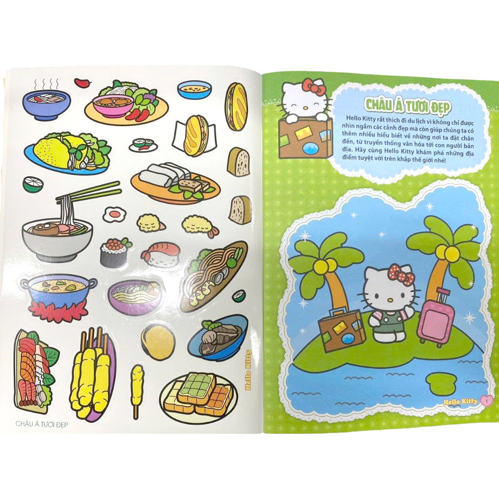 sách tô màu dán hình sticker - hello kitty tinh nghịch mê du lịch - châu á tươi đẹp