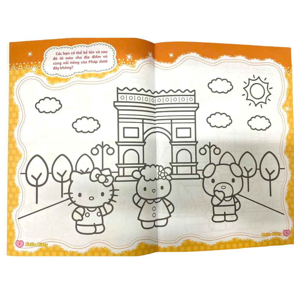 sách tô màu dán hình sticker - hello kitty tinh nghịch mê du lịch - châu âu cổ kính
