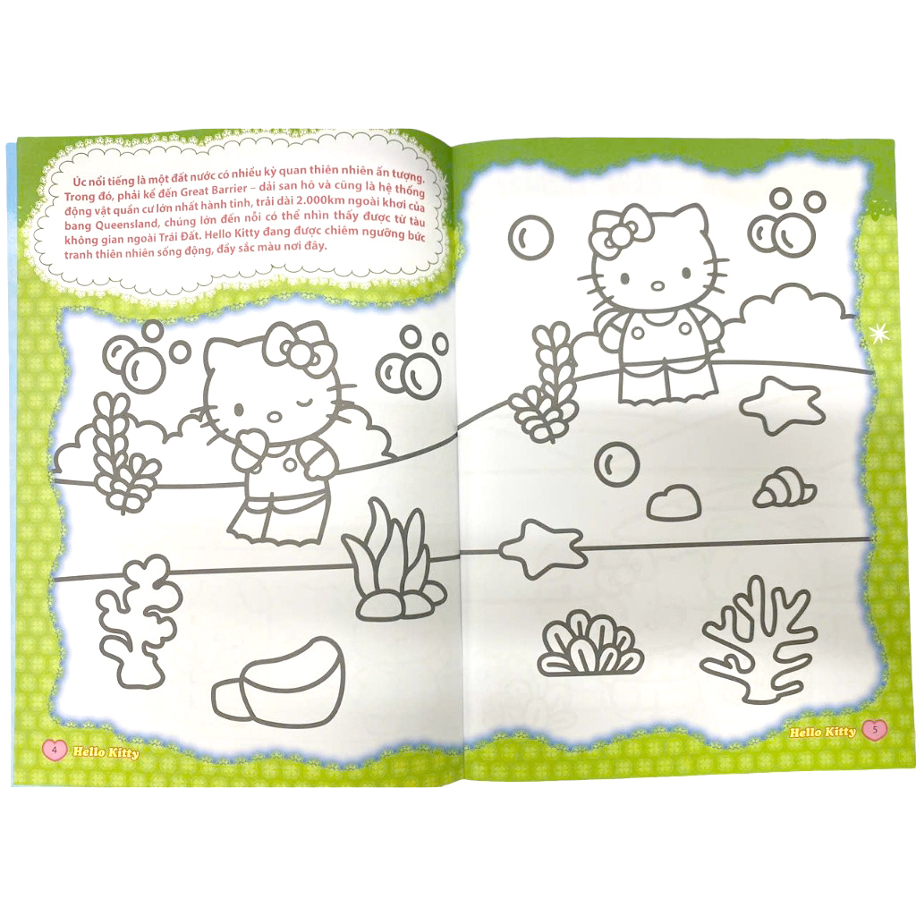 sách tô màu dán hình sticker - hello kitty tinh nghịch mê du lịch - châu đại dương yên bình
