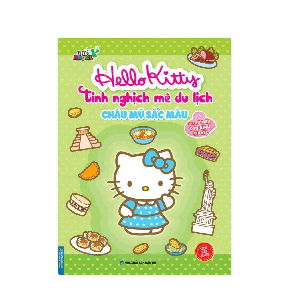 sách tô màu dán hình sticker - hello kitty tinh nghịch mê du lịch - châu mỹ sắc màu