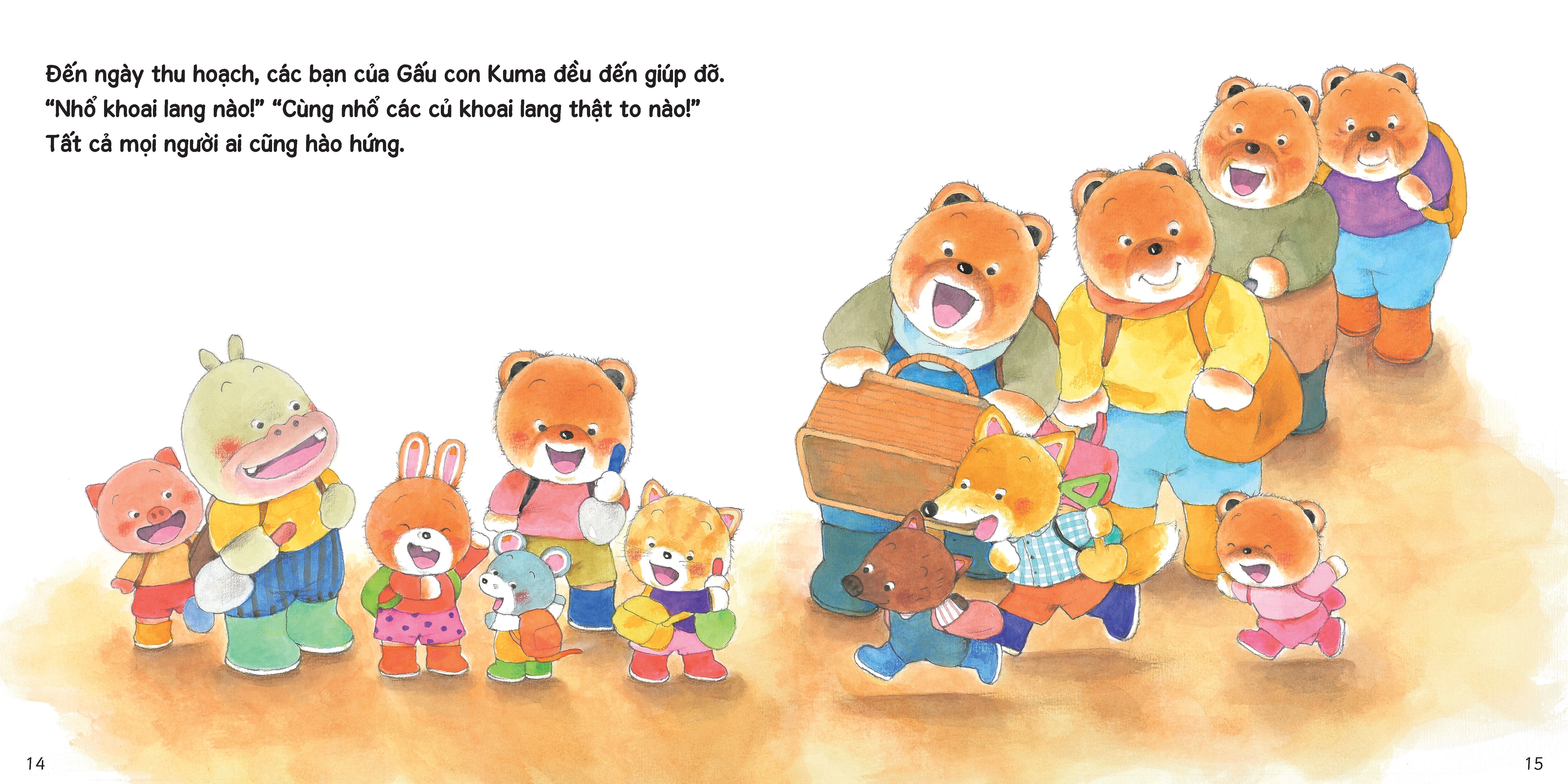 sách tranh ehon kuma - những chuyện nhỏ hằng ngày - cùng nhau nhổ khoai lang