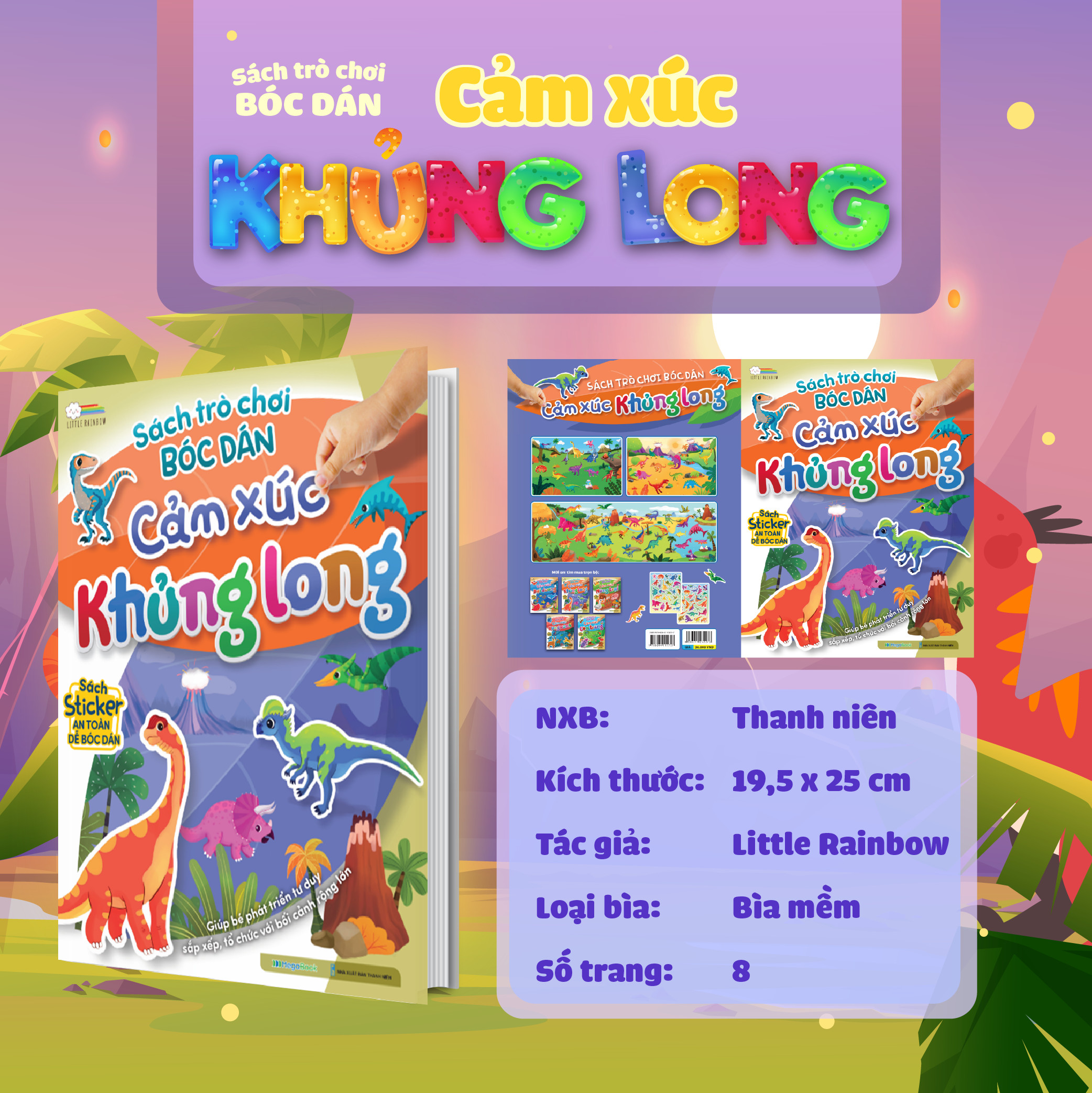 sách trò chơi bóc dán cảm xúc - khủng long