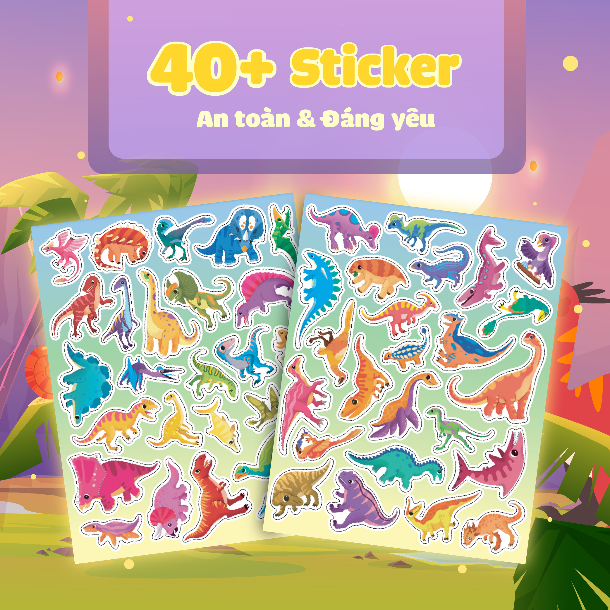 sách trò chơi bóc dán cảm xúc - khủng long