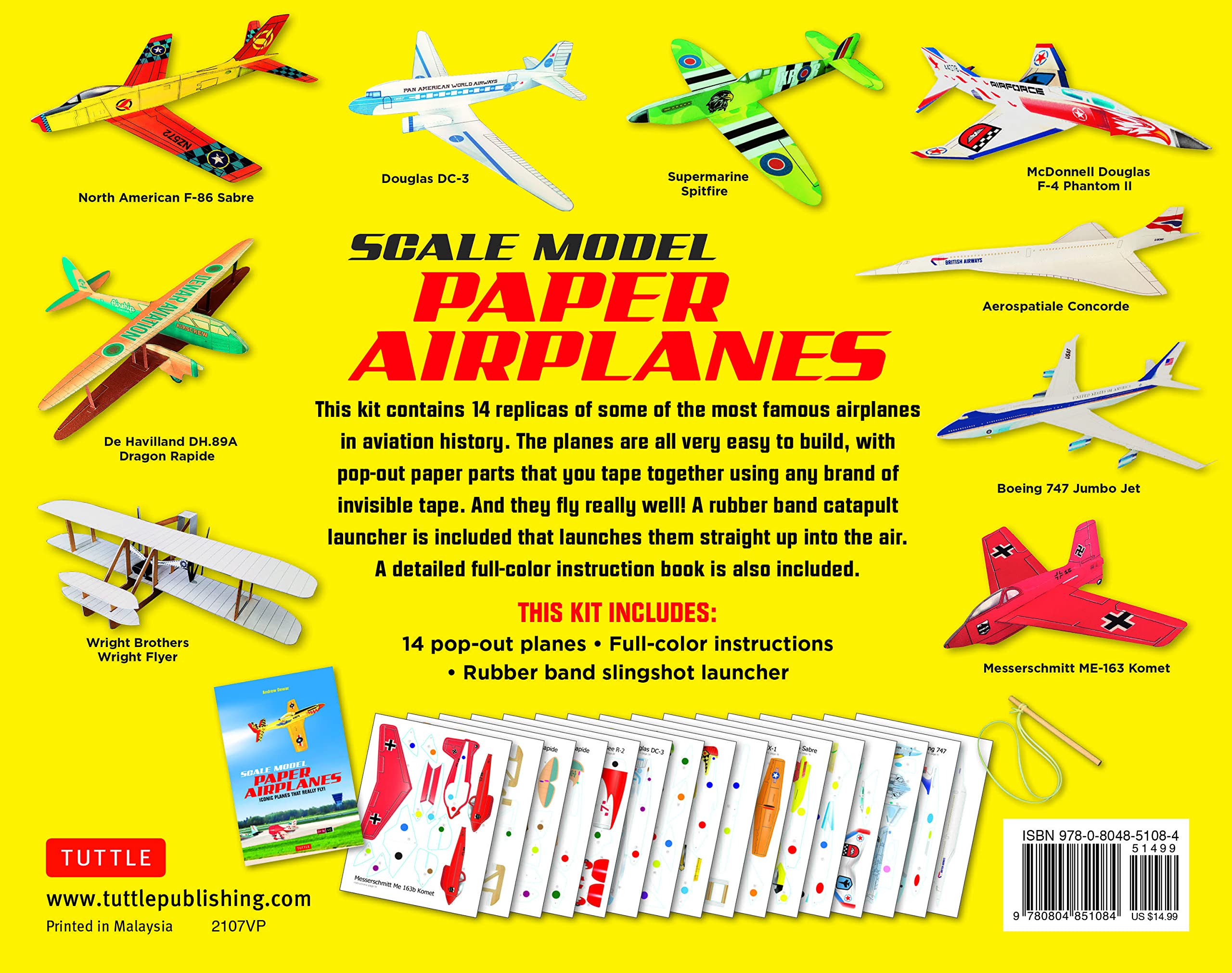 scale model paper airplanes kit: iconic planes that really fly! slingshot launcher included! - just pop-out and assemble (14 famous pop-out airplanes)
