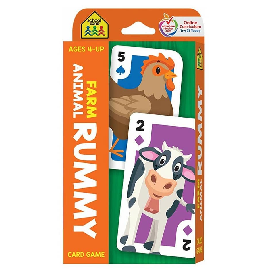 school zone farm animal rummy flash card game