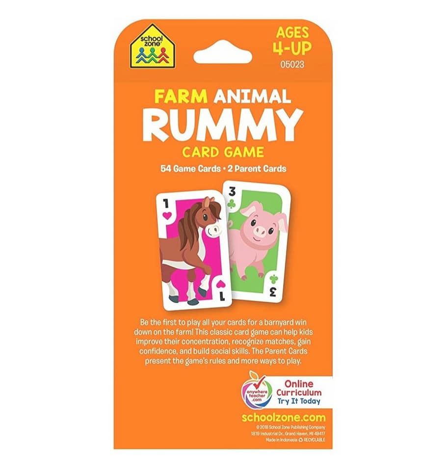 school zone farm animal rummy flash card game