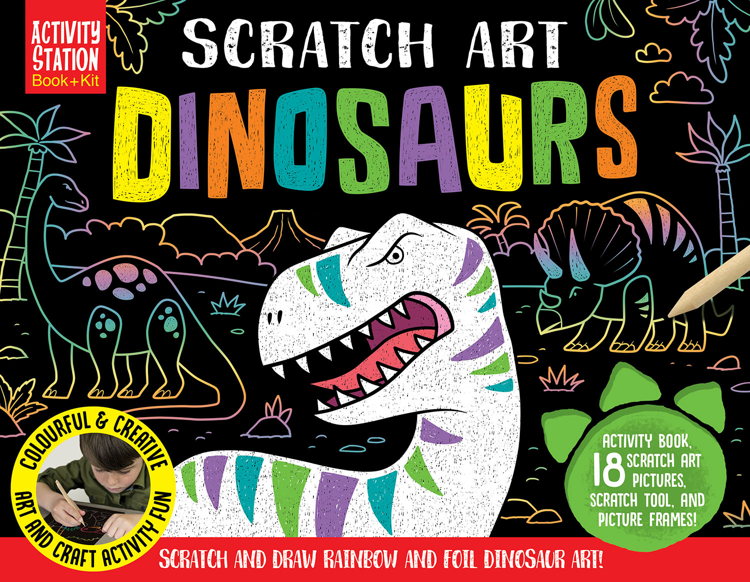 scratch art dinosaurs (activity station book + kit)