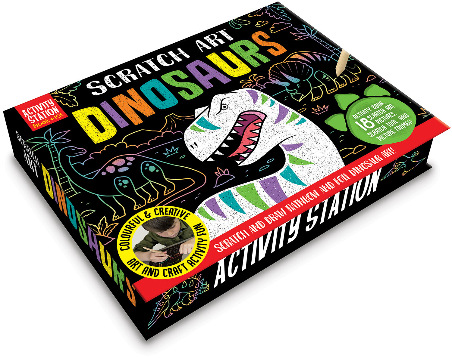 scratch art dinosaurs (activity station book + kit)