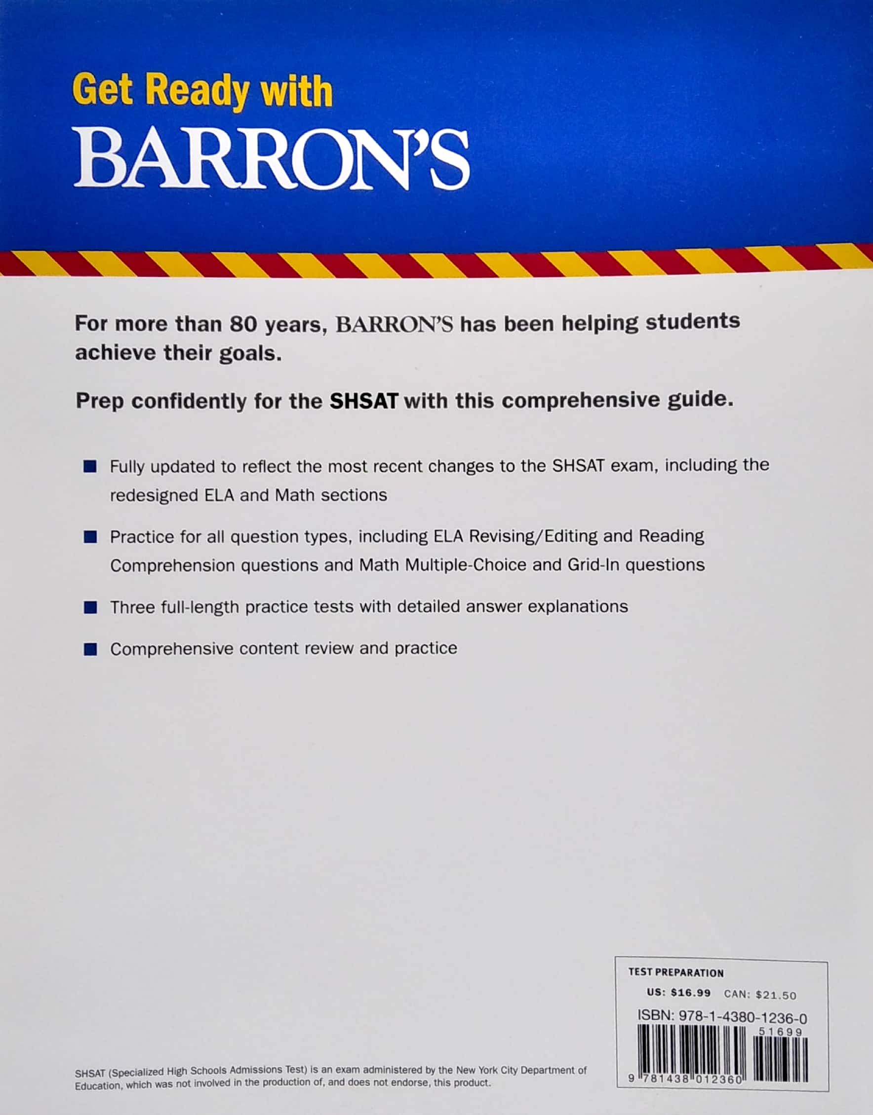 shsat: new york city specialized high schools admissions test (barron's test prep)
