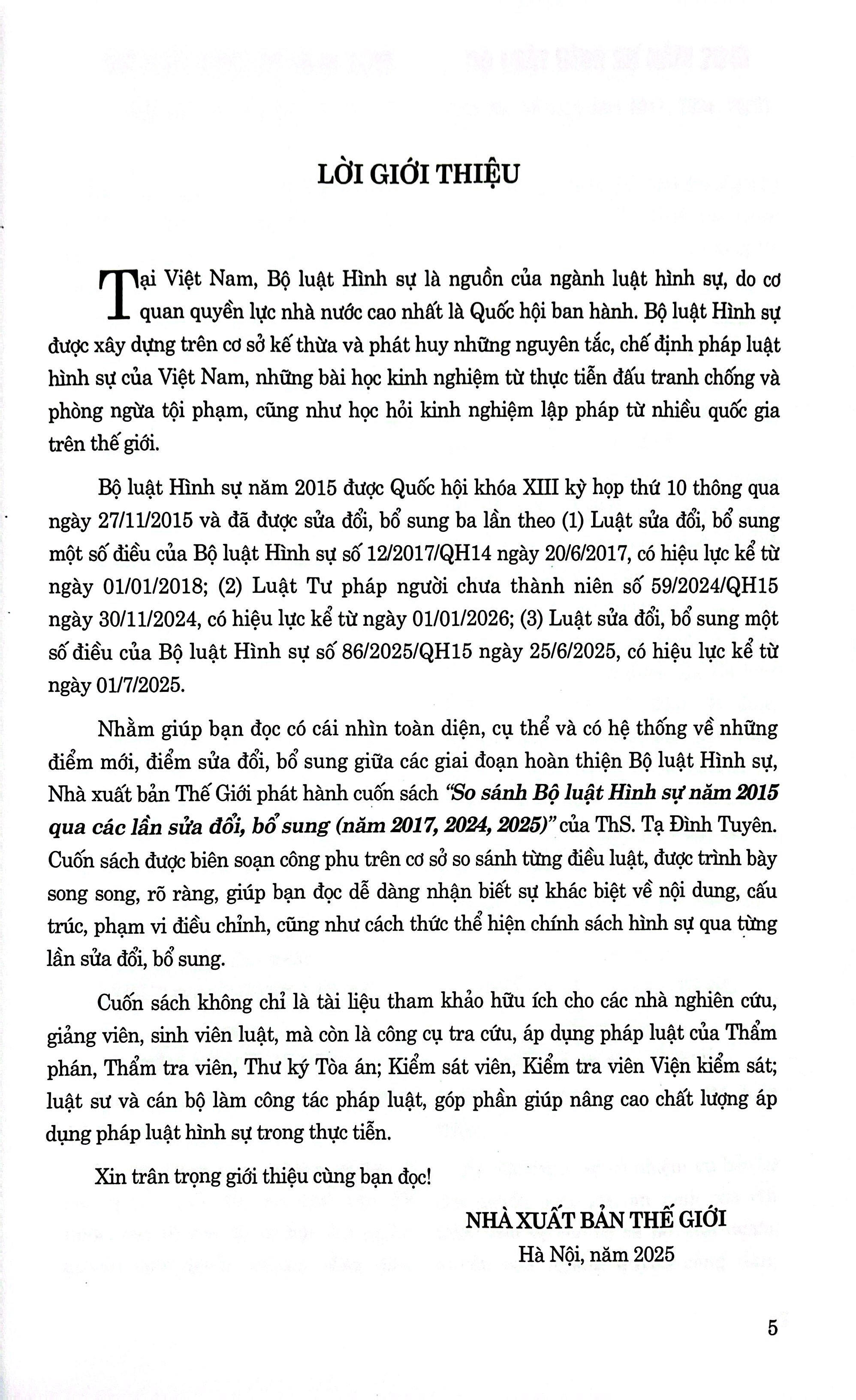 So Sánh Bộ Luật Hình Sự Năm 2015 Qua Các Lần Sửa Đổi, Bổ Sung (Năm 2017, 2024, 2025)