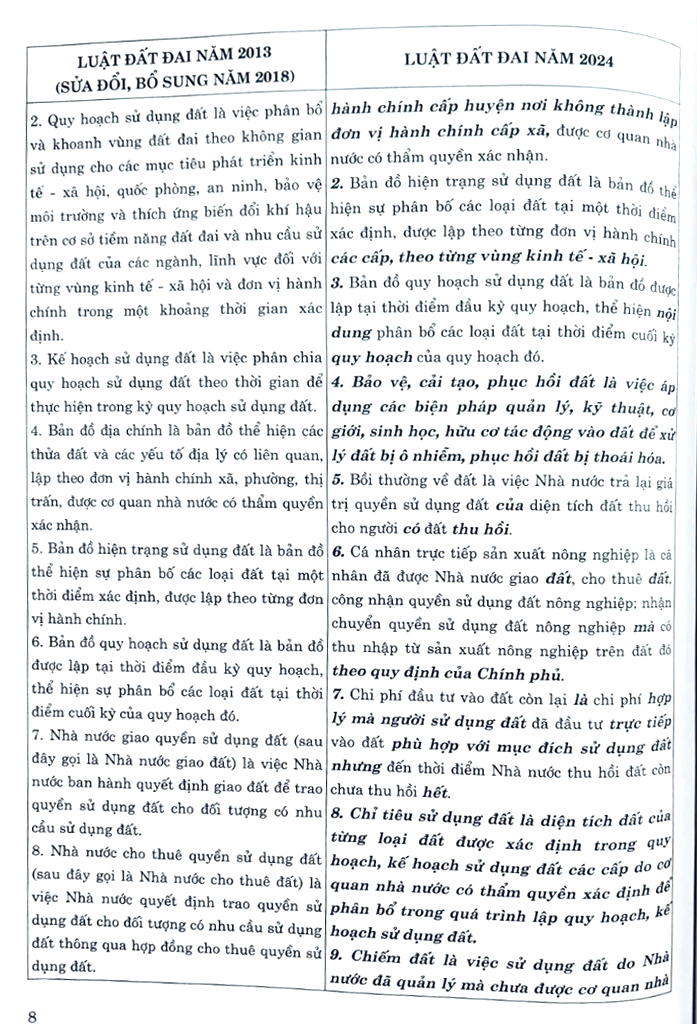 so sánh luật đất đai năm 2024 với luật đất đai năm 2013 (sửa đổi, bổ sung năm 2018)