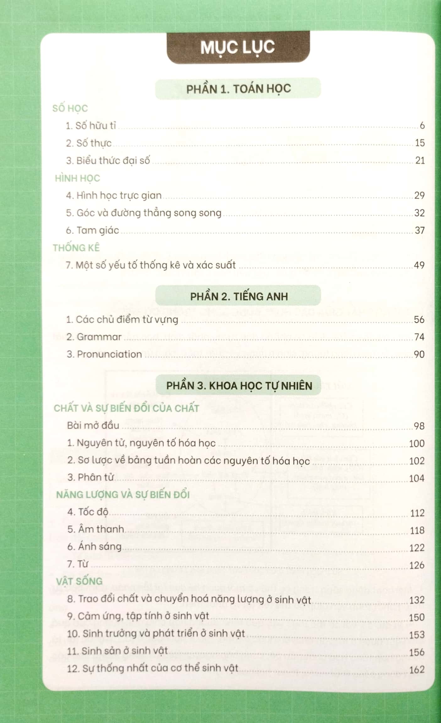 sổ tay chinh phục kiến thức toán - tiếng anh - khoa học tự nhiên lớp 7