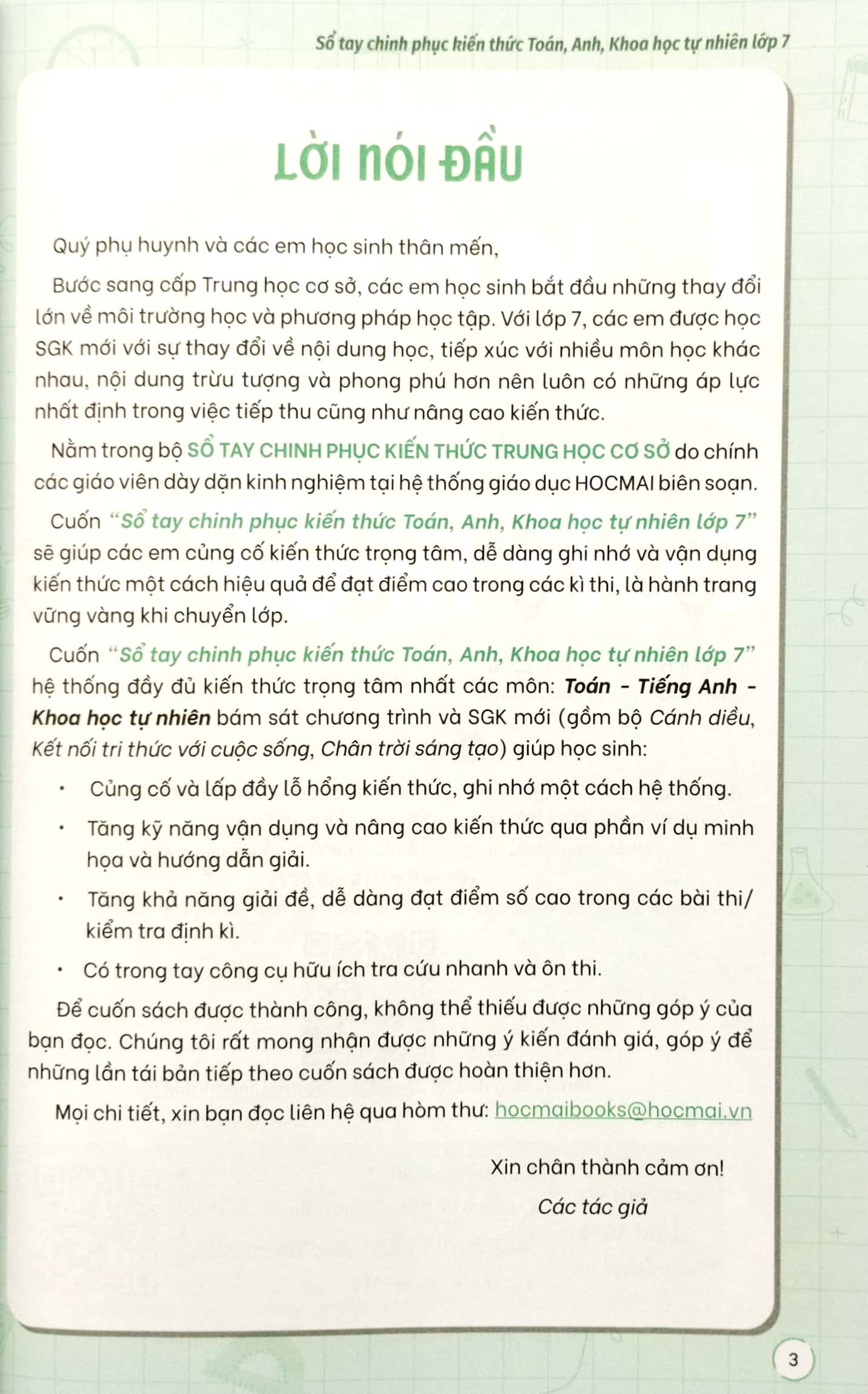 sổ tay chinh phục kiến thức toán - tiếng anh - khoa học tự nhiên lớp 7