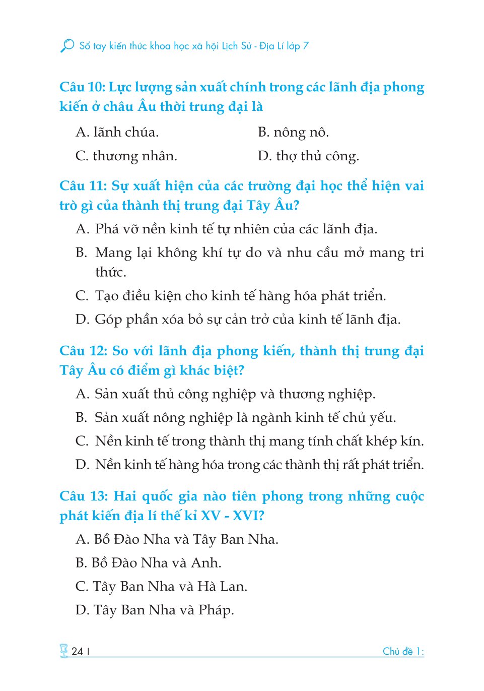 Sổ Tay Kiến Thức Khoa Học Xã Hội Lịch Sử-Địa Lí Lớp 7