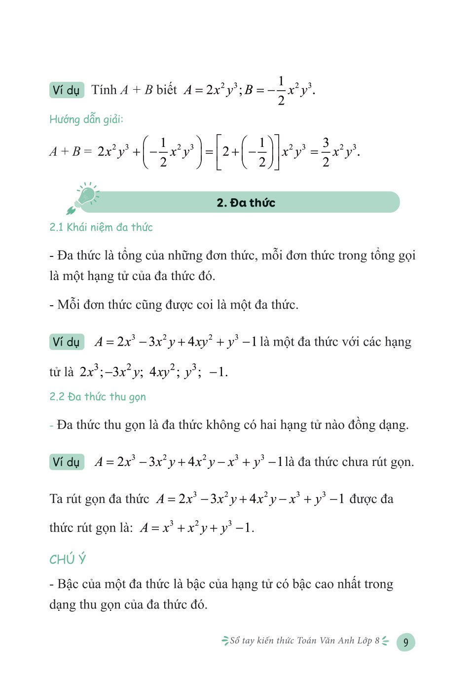 sổ tay kiến thức toán văn anh lớp 8