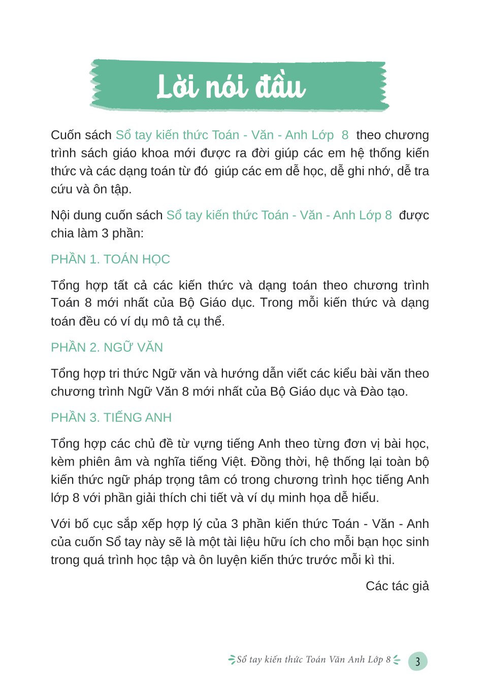 sổ tay kiến thức toán văn anh lớp 8