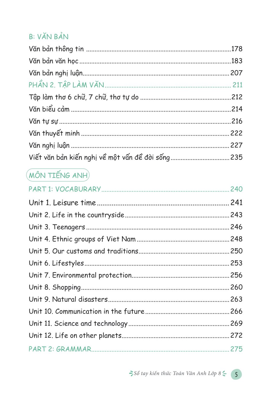 sổ tay kiến thức toán văn anh lớp 8
