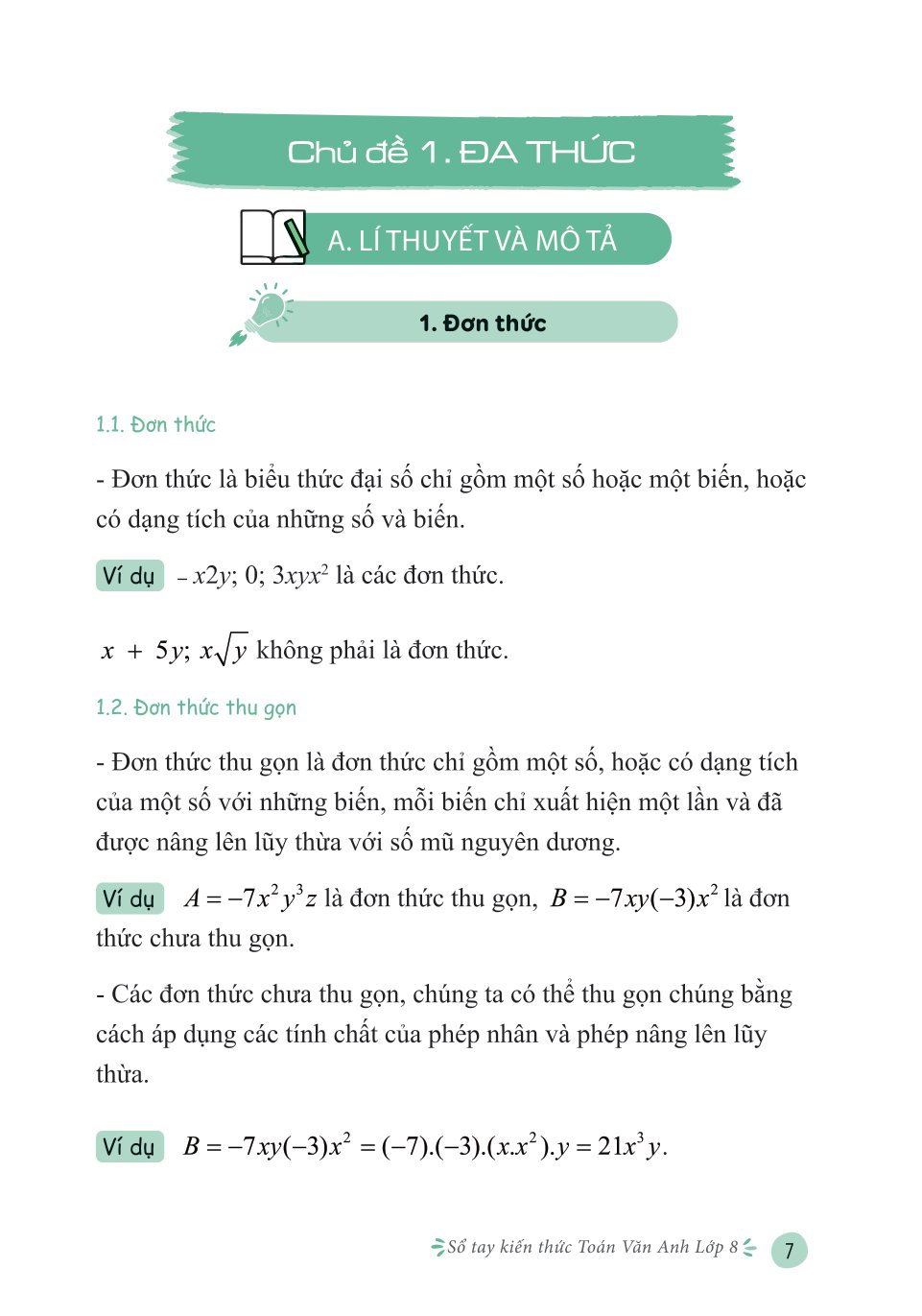 sổ tay kiến thức toán văn anh lớp 8