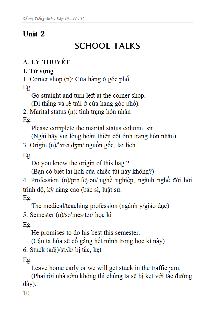 sổ tay tiếng anh trung học phổ thông (lớp 10 - 11 - 12)