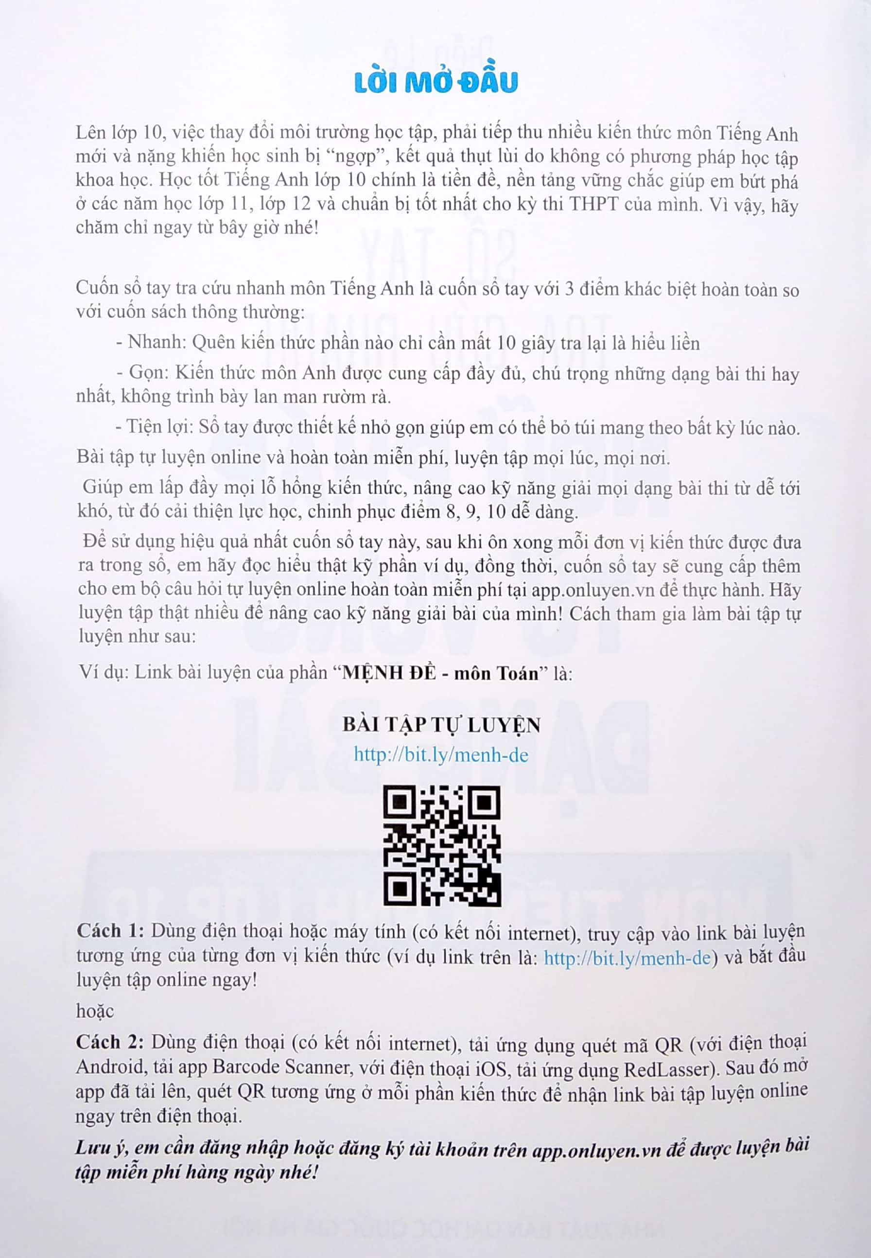 sổ tay tra cứu nhanh ngữ pháp từ vựng dạng bài môn tiếng anh lớp 10