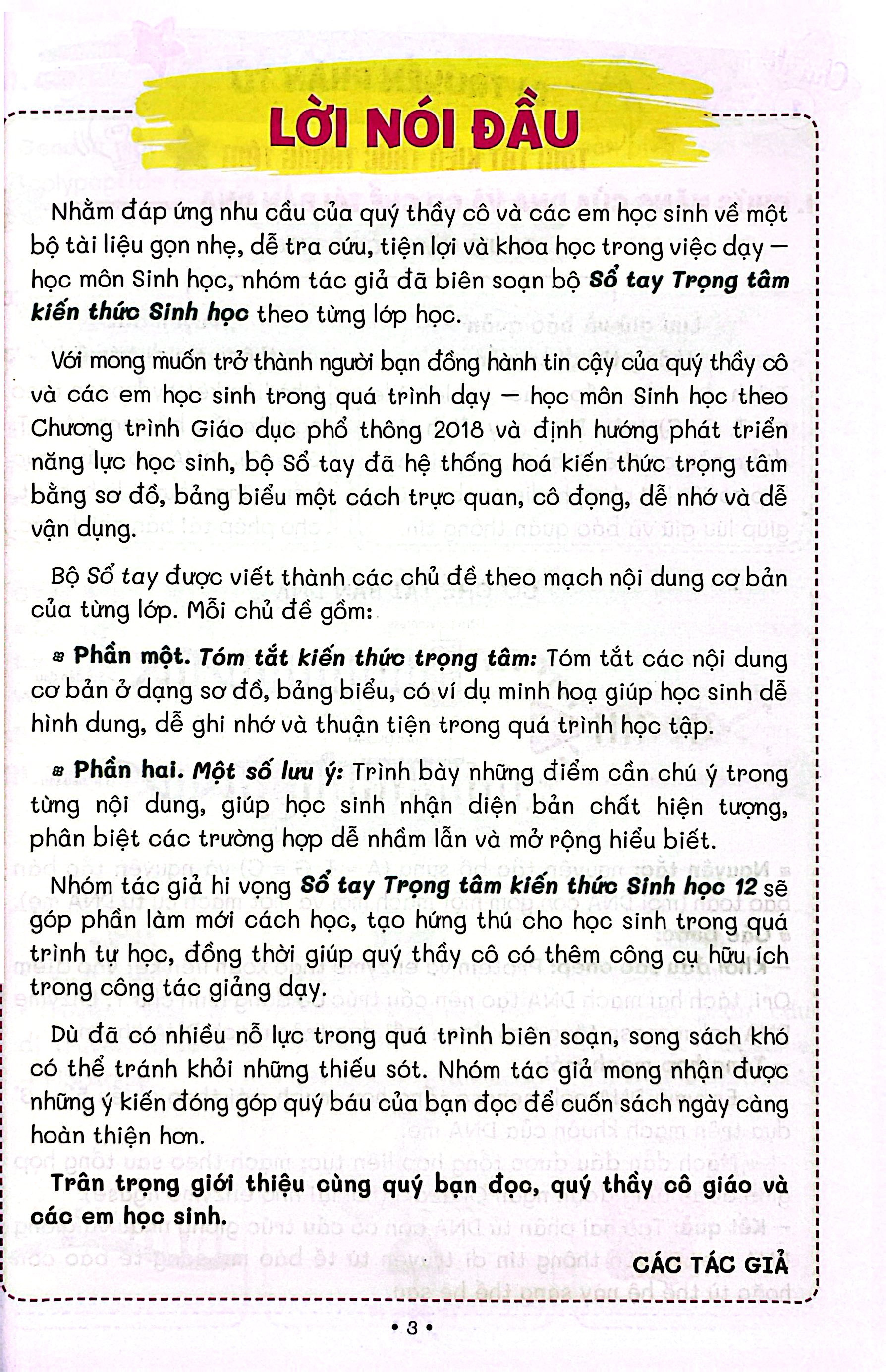 Sổ Tay Trọng Tâm Kiến Thức Sinh Học 12