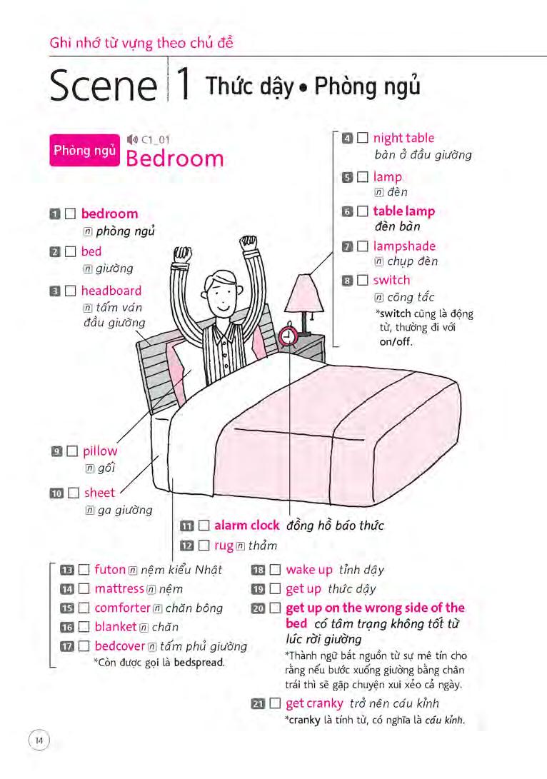 sổ tay từ vựng tiếng anh - từ lúc thức giấc đến khi đi ngủ (bao gồm sách và 1 đĩa mp3)