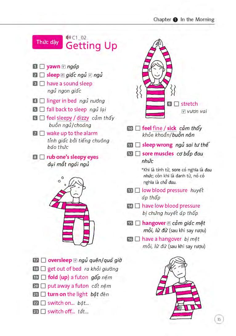 sổ tay từ vựng tiếng anh - từ lúc thức giấc đến khi đi ngủ (bao gồm sách và 1 đĩa mp3)