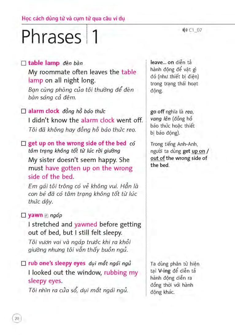 sổ tay từ vựng tiếng anh - từ lúc thức giấc đến khi đi ngủ (bao gồm sách và 1 đĩa mp3)