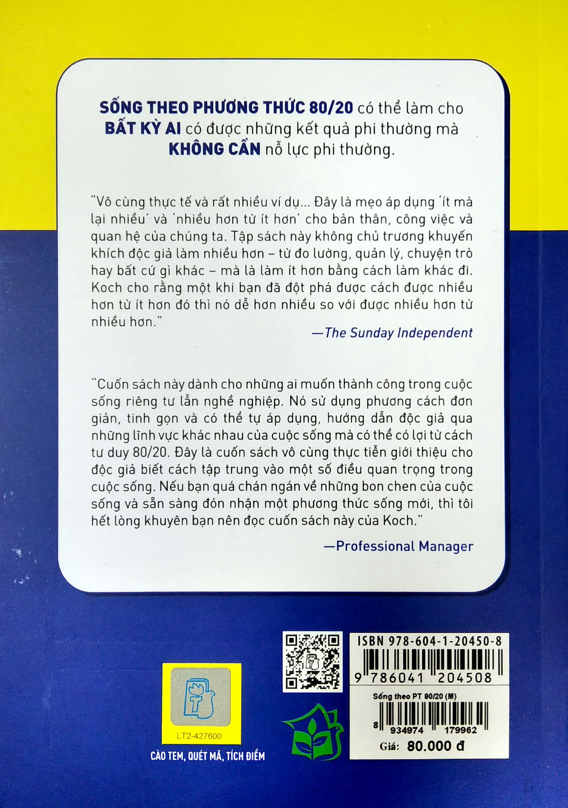 sống theo phương thức 80/20: bớt công việc, bớt ưu phiền, thêm thành công, thêm niềm vui sống
