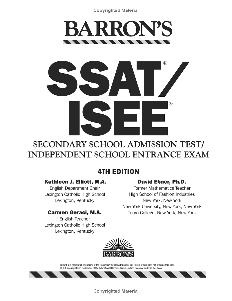 ssat/isee: high school entrance examinations 4th edition (barron's test prep)