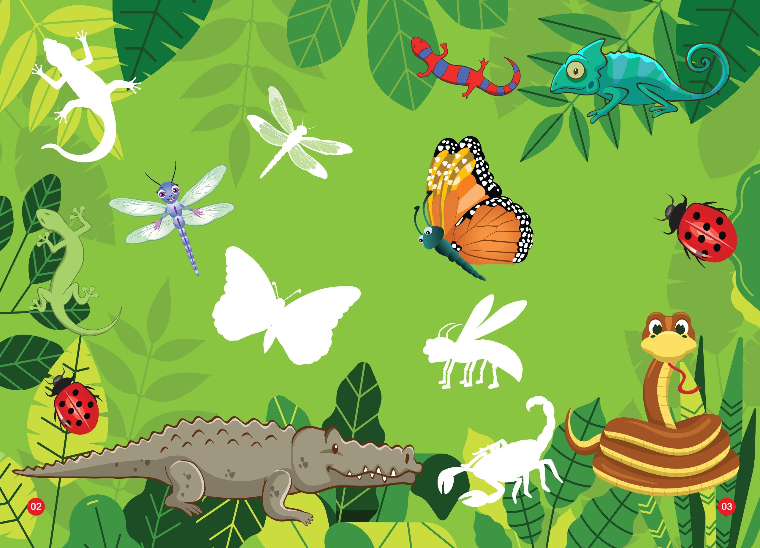 sticker dán hình thông minh - thế giới động vật - côn trùng, bò sát, lưỡng cư