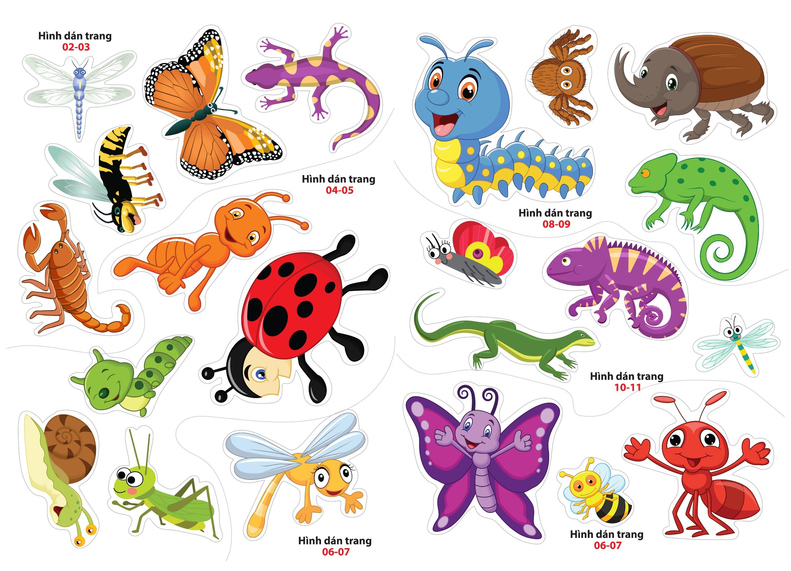 sticker dán hình thông minh - thế giới động vật - côn trùng, bò sát, lưỡng cư