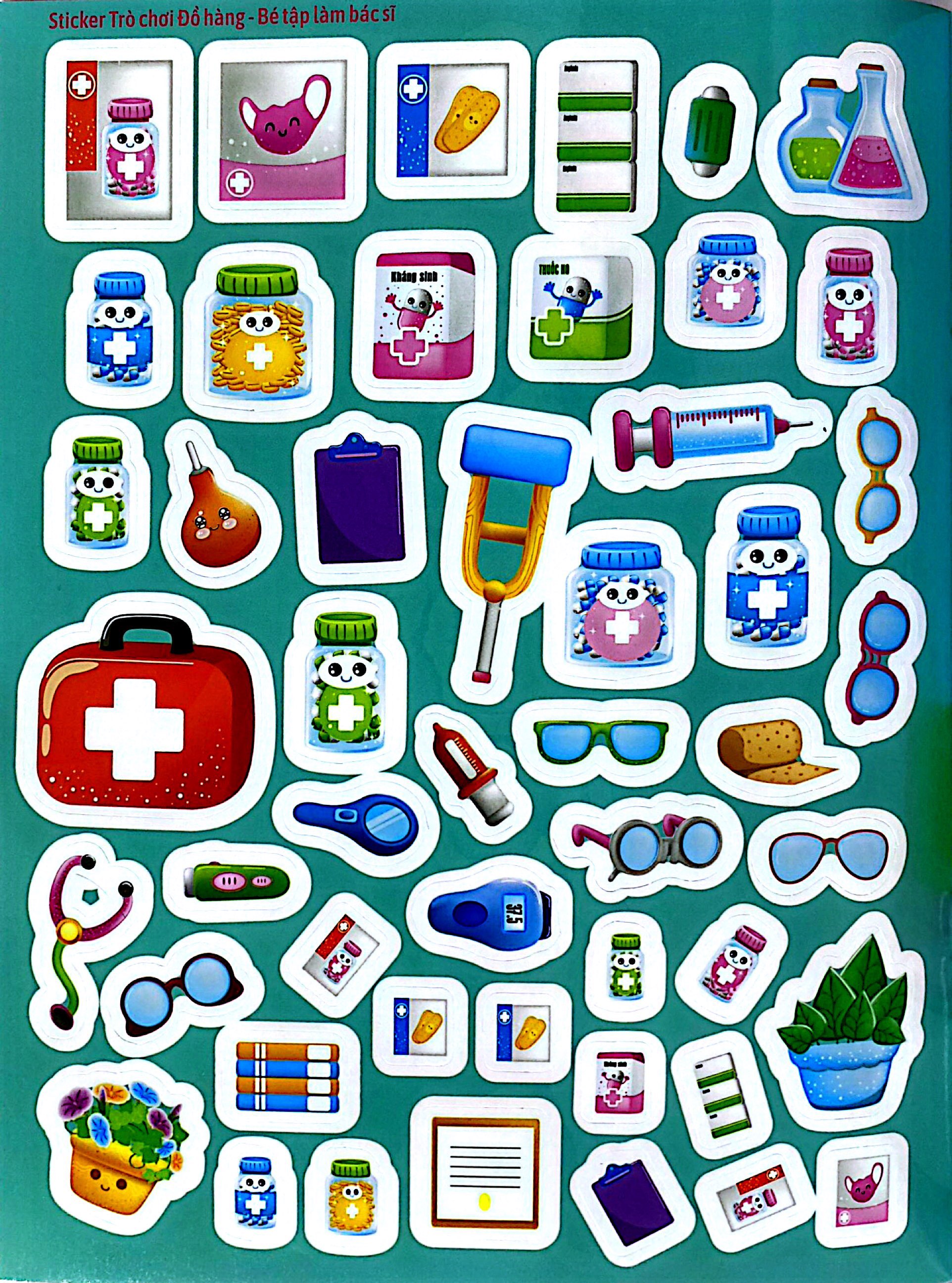 sticker trò chơi đồ hàng - bé tập làm bác sĩ (sách dán hình siêu vui nhộn)