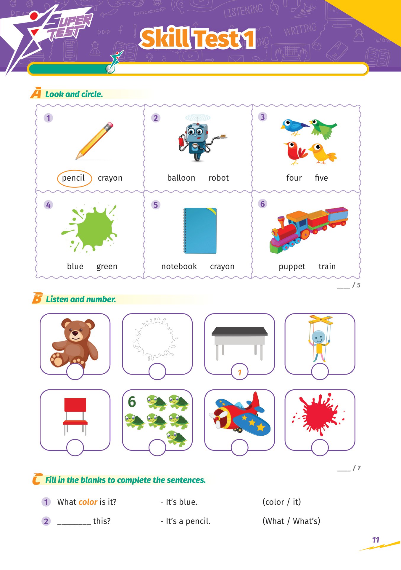 super test - đề kiểm tra nhanh tiếng anh cho học sinh lớp 1