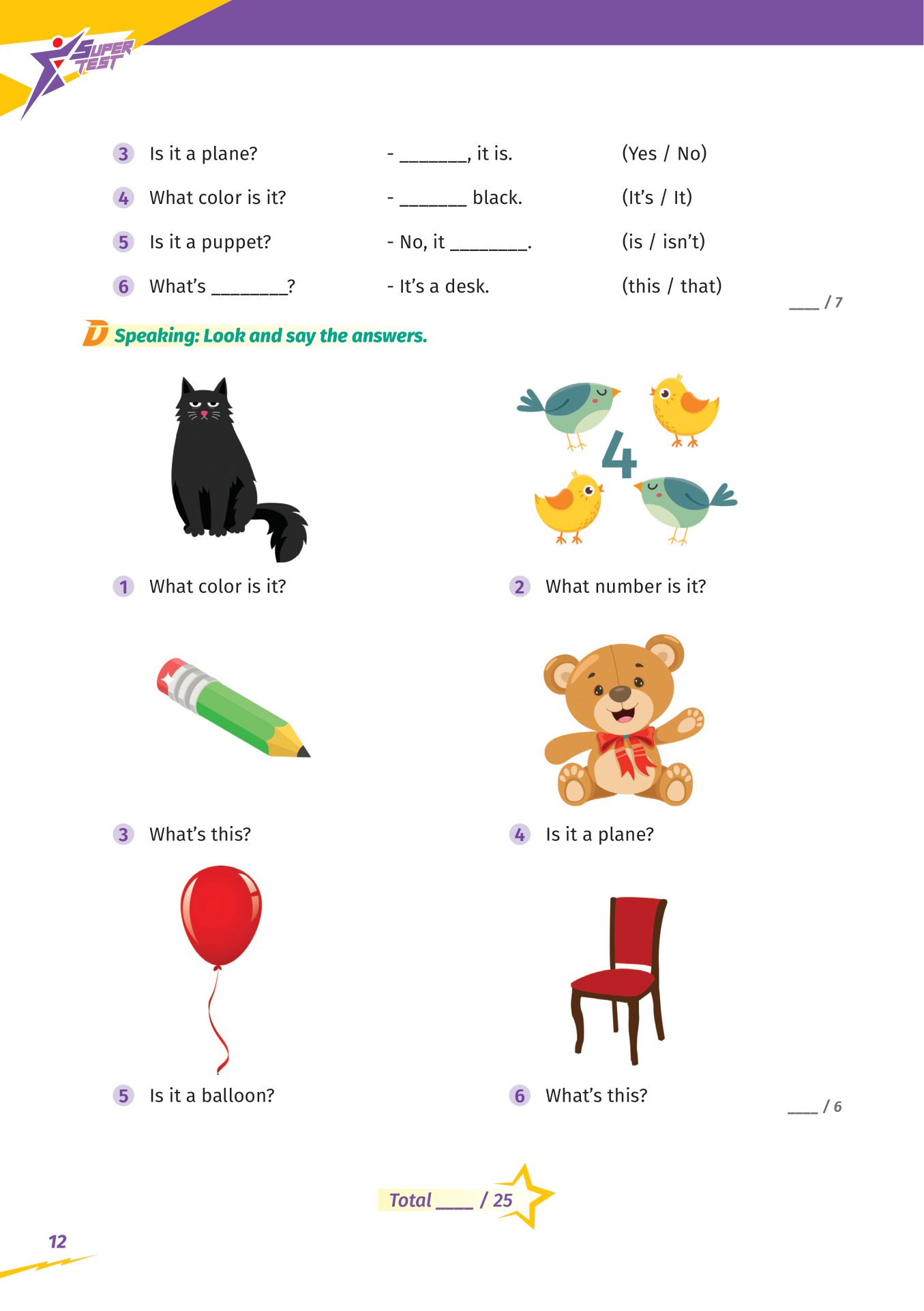 super test - đề kiểm tra nhanh tiếng anh cho học sinh lớp 1